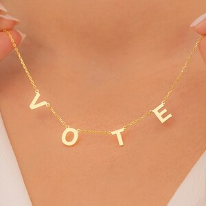 Vote Necklace,  14K Gold Vote jewelry, Gold Vote Choker, Silver Vote Pendant, Letter necklace, Initial Necklace, Election Jewelry, Gifts Her