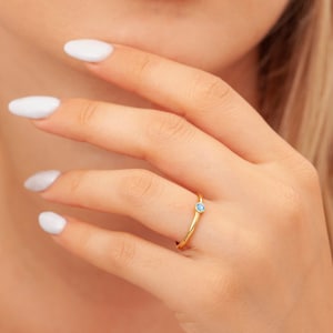 Minimalist Birthstone Ring, Gemstone Ring in Sterling Silver, Custom Birthstone Jewelry, Personalized Ring, Stacking Ring, Gift For Her