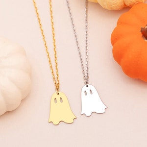 Halloween Necklace, Ghost Jewelry, Cute Ghost Necklace, Minimalist Ghost Pendant, Cute Spooky Boo Emoji, Trick or Treat, Halloween Gift
