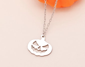 Halloween Necklace, Tiny  Charm Pumpkin Necklace, Angry Pumpkin Pendant, Pumpkin Jewelry, Cute Gift Halloween, Gift For Her, Funny Necklace