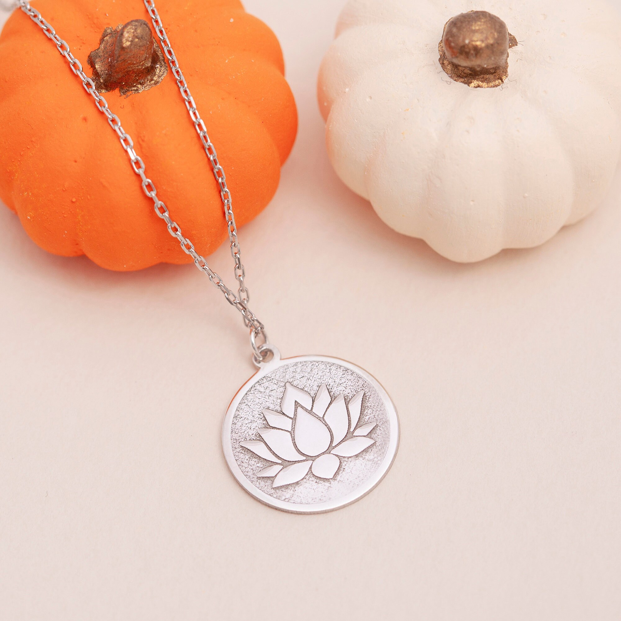 Lotus Flower Necklace, Sterling Silver Lotus Coin Necklace Lotus Flower Necklace, Sterling Silver Lotus Coin Necklace