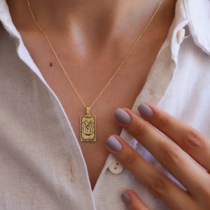 14K Tarot Zodiac Card Necklace,Spiritual Jewelry,Perfect Gift for Astrology lovers, Antique Tarot Star Moon,Christmas Gift,Handmade Jewelry