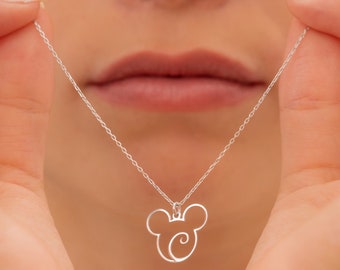Gold Custom Mickey Mouse Letter Necklace, Disney Name Pendant for Mom, Cute Disney Jewelry, İnitial Letter Mickey Pendant, Kids, Mom Gifts