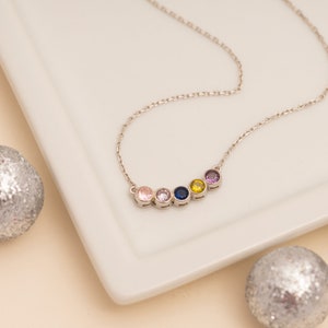 Birthstone Necklace, Silver Gold Custom Gemstone Jewelry, Dainty Personalized Birthday Mothersday Family Birthstone Gifts For Women, Moms