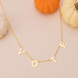 14K Solid Gold Vote Necklace,  Political  Jewelry, Vote Chain Choker, Letter necklace, Initial Necklace, Vote Jewelry  Gift for Women Men