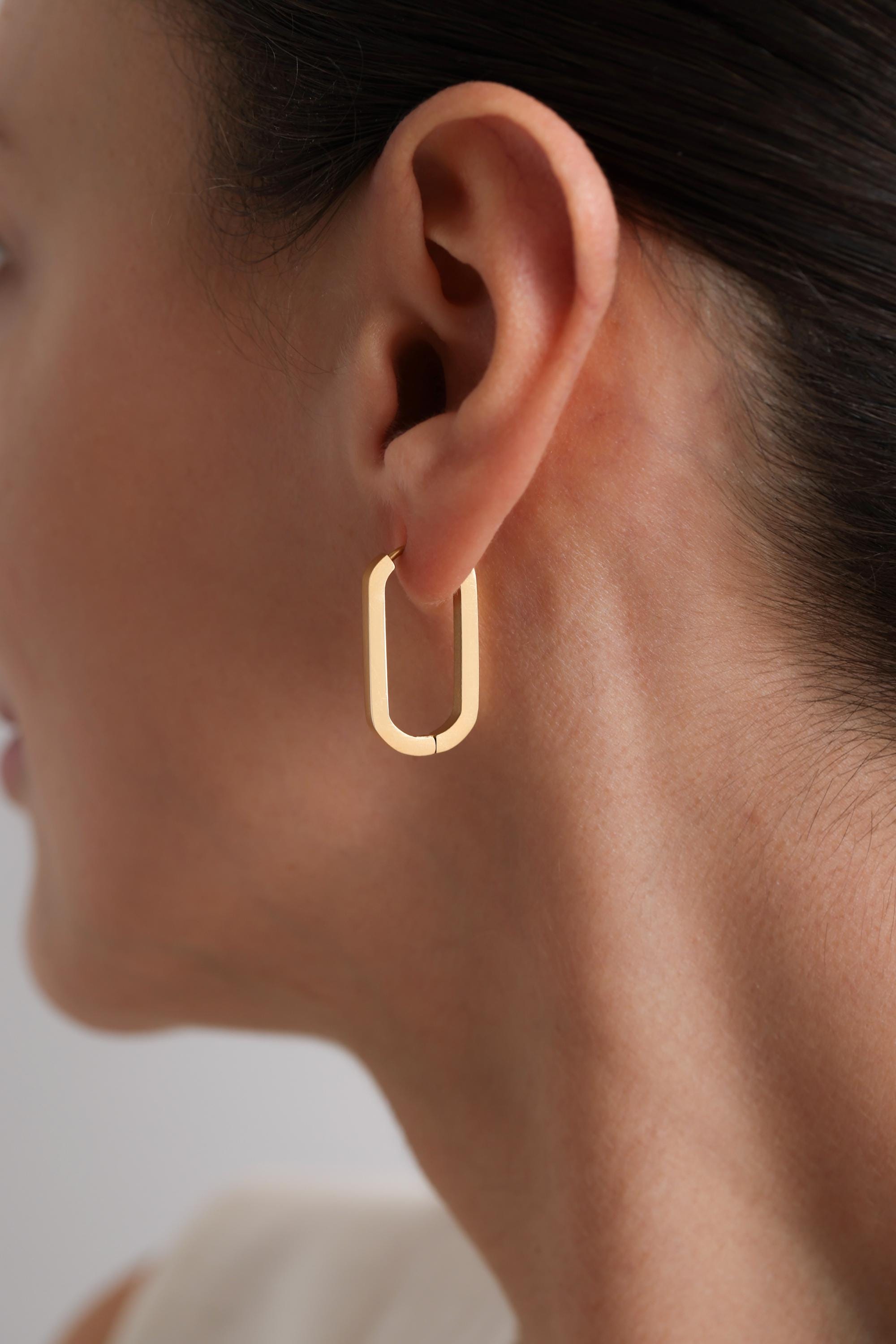 Gold Long Rectangle Earrings, Modern Geometric Jewelry, Square Sterling Silver Huggie Hoop Earrings, Minimalist Large Earring, Gift gor Mom