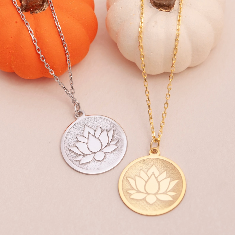 Lotus Flower Necklace Sterling Silver Lotus Coin Necklace Etsy