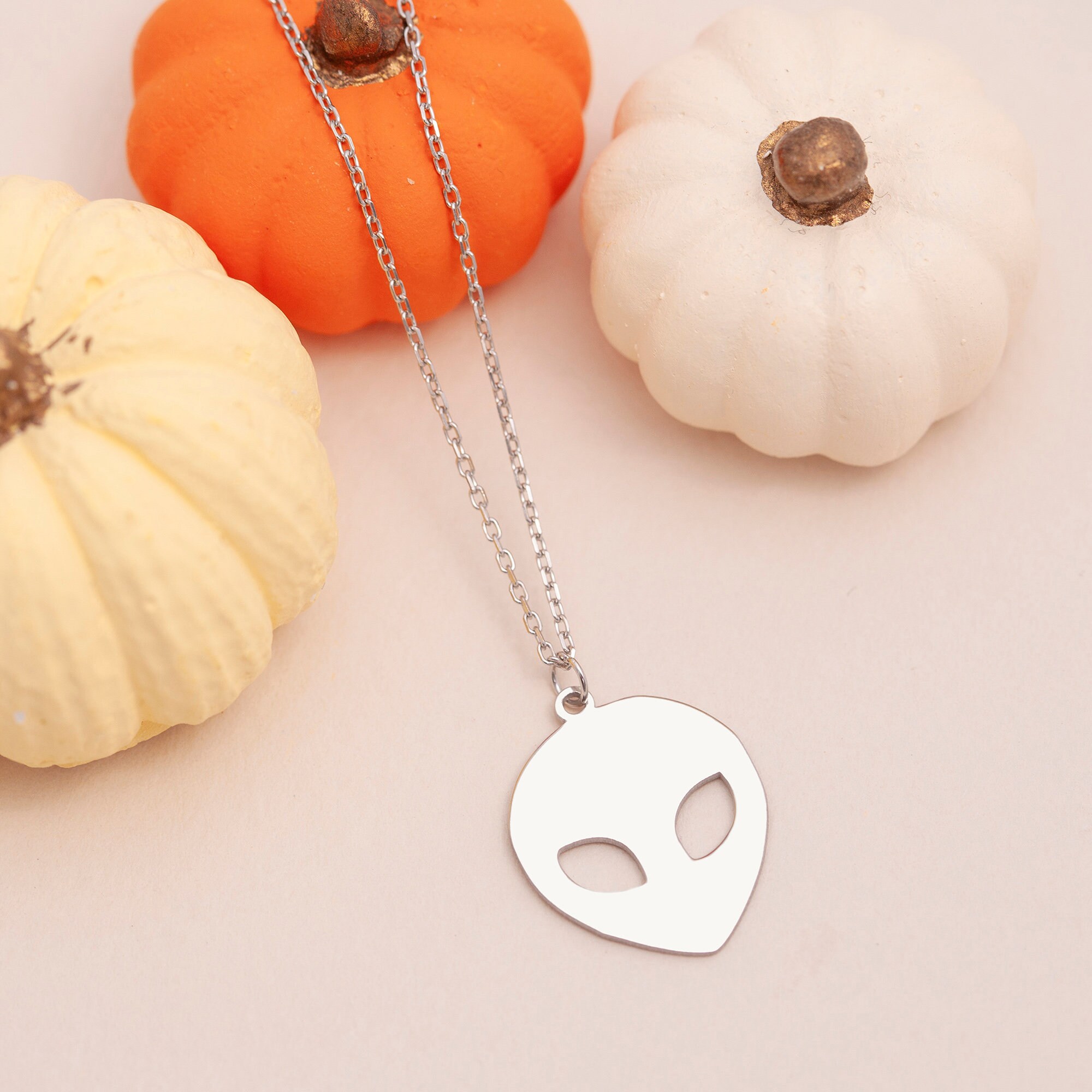 Silver Alien Face Necklace, Tiny Alien Necklace, UFO Necklace, Alien ...