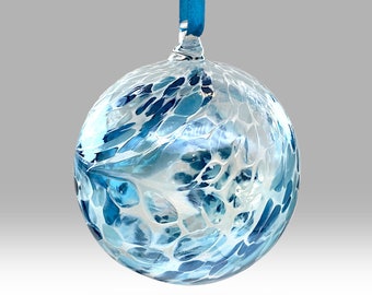 Blue 10cm Handmade Hanging Friendship Ball - with custom Easter, Birthday, Anniversary, Thank you options - By Nobile Glassware