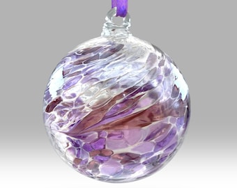 Purple/White 8cm Handmade Hanging Friendship Ball - with custom Mother's Day, Birthday, Anniversary, Thank you options - By Nobile Glassware