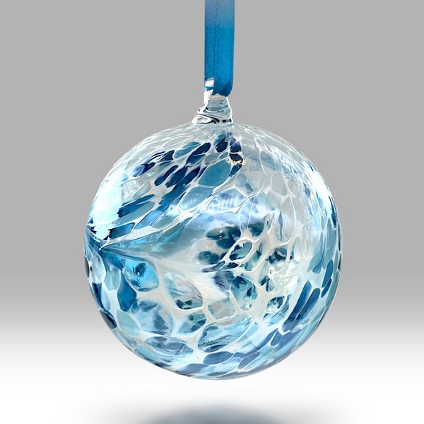 8cm Handcrafted Glass Friendship Ball Ornament – Sienna Glass, Green & Blue – Made In Poland