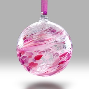 Pink 10cm Handmade Hanging Friendship Ball - with custom Mother&#39;s Day, Birthday, Anniversary, Thank you options - By Nobile Glassware