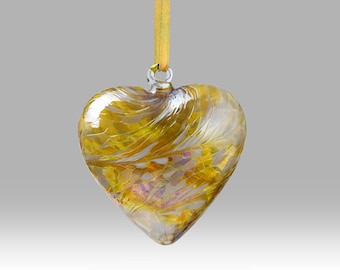 Gold 8cm Handmade Hanging Friendship Heart - w/ custom Mother's Day, Birthday, Anniversary, Thank You options - By Nobile Glassware