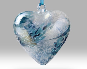 8cm Handmade Hanging Friendship Heart - Blue w/ custom Mother's Day, Birthday, Anniversary, Thank You options - By Nobile Glassware