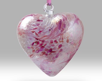 Pink 12cm Handmade Hanging Friendship Heart - w/ custom Easter, Birthday, Anniversary, Thank You options - By Nobile Glassware