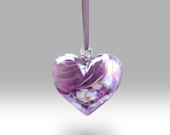 February - 7cm Handmade Hanging Birthstone Heart with custom Easter, Birthday, Anniversary, Thank you options - By Nobile Glassware