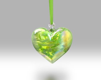 May 7cm Handmade Hanging Birthstone Heart - with custom Easter, Birthday, Anniversary, Thank you options - By Nobile Glassware