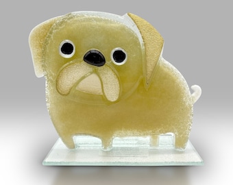 Handmade Fused Glass Pug (Fawn) - by Nobile Glassware