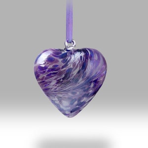 Purple 12cm Handmade Hanging Friendship Heart - w/ custom Mother&#39;s Day, Birthday, Anniversary, Thank You options - By Nobile Glassware