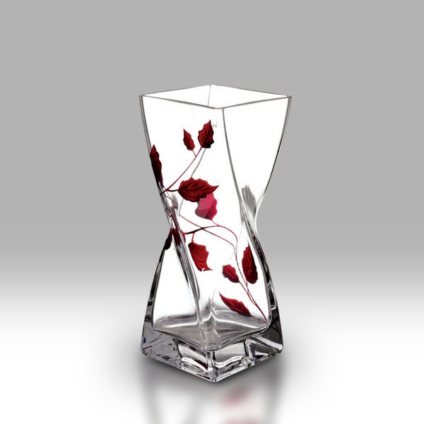 Ruby Leaf - 20cm Twist Vase by Nobile Glassware