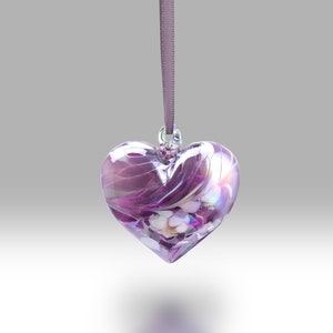 February - 7cm Handmade Hanging Birthstone Heart with custom Easter, Birthday, Anniversary, Thank you options - By Nobile Glassware