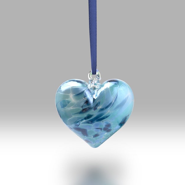 March 7cm Handmade Hanging Birthstone Heart - with custom Easter, Birthday, Anniversary, Thank you options - By Nobile Glassware