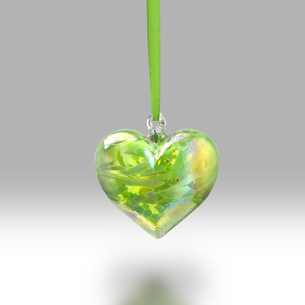 May 7cm Handmade Hanging Birthstone Heart - with custom Easter, Birthday, Anniversary, Thank you options - By Nobile Glassware