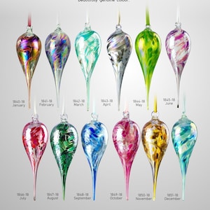 Handmade Glass Friendship Birthstone Gem Drops 14cm -w/ custom Mother&#39;s Day, Birthday, Anniversary, Thank you options -By Nobile Glassware