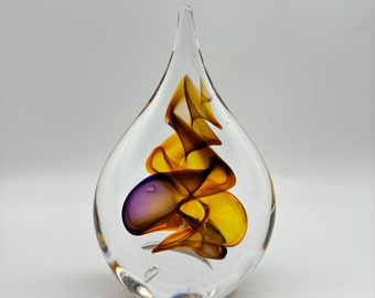 Handmade Crystal Paperweight in Purple/Gold by Nobile Glassware