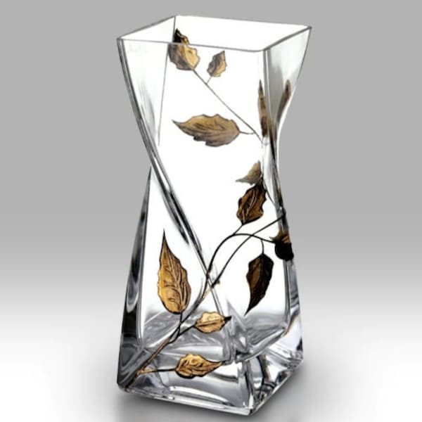 Gold Leaf - 20cm Twist Vase by Nobile Glassware