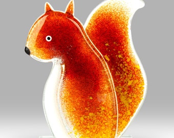 Handmade Fused Glass Squirrel Red/Orange - by Nobile Glassware