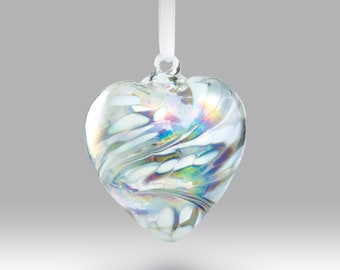 April Handmade Glass Friendship Birthstone Heart 8cm - with custom Mother's Day, Birthday, Anniversary, Thank you option-By Nobile Glassware