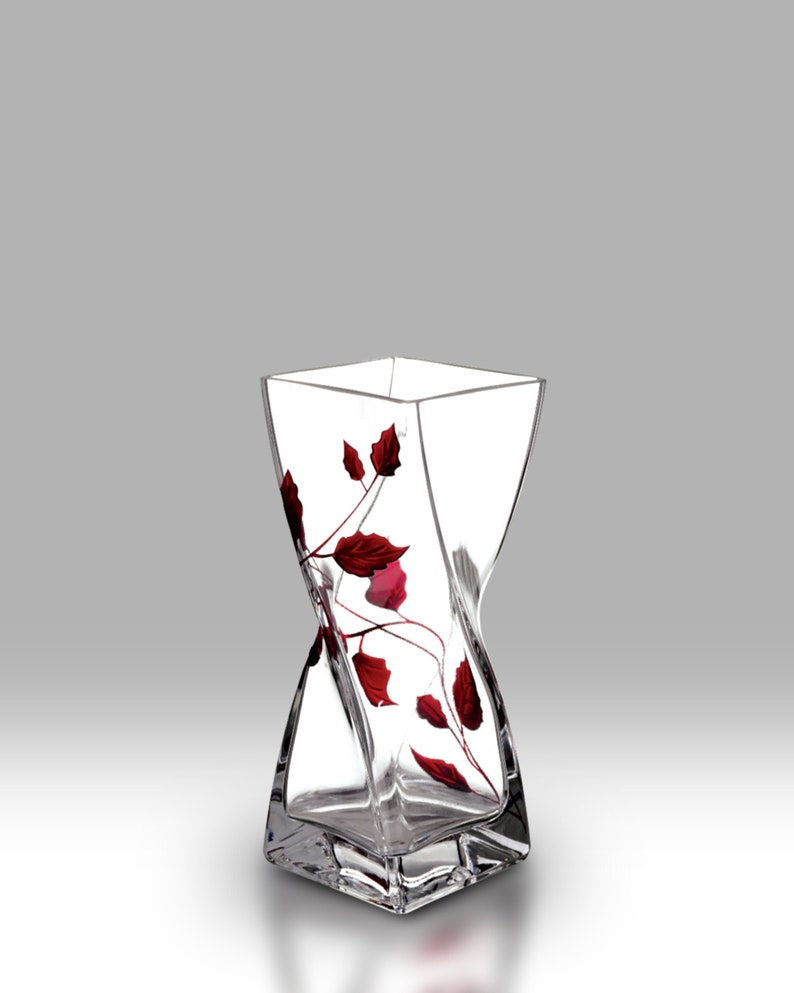 Ruby Leaf 20cm Twist Vase by Nobile Glassware image 1