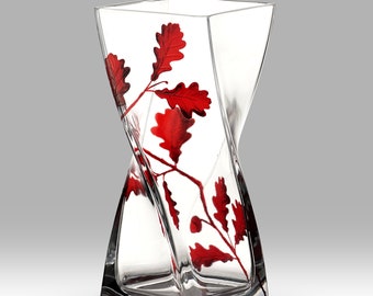 Oak Leaf Ruby - 20cm Twist Vase by Nobile Glassware