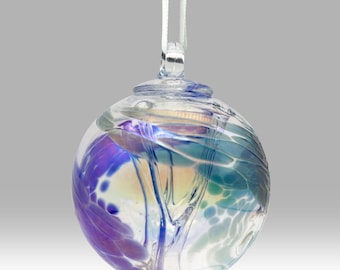 Blue Handmade Hanging Tree of Life Sentiment Ball - 8cm - by Nobilé Glassware