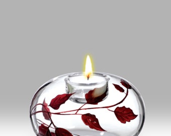 Ruby Leaf - 13cm Tea Light Holder 13cm diameter by Nobile Glassware