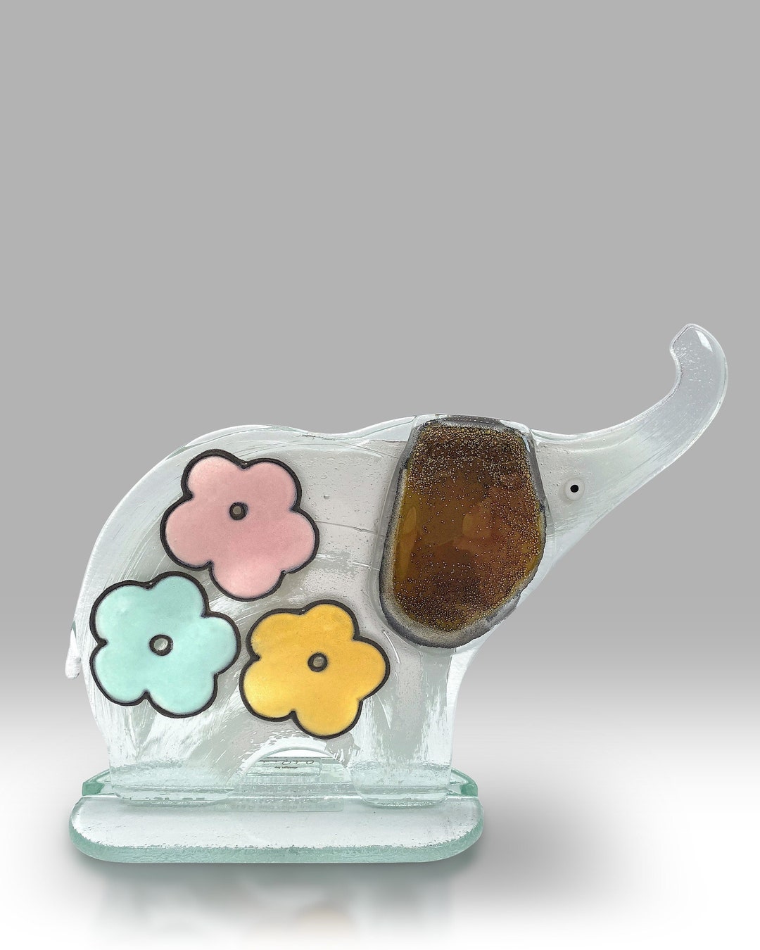 Handmade Fused Glass Elephant With Daisys by Nobile Glassware Etsy