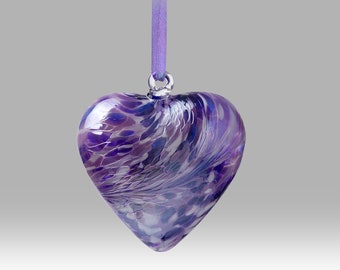 Purple 8cm Handmade Hanging Friendship Heart - w/ custom Christmas, Birthday, Anniversary, Thank You options - By Nobile Glassware