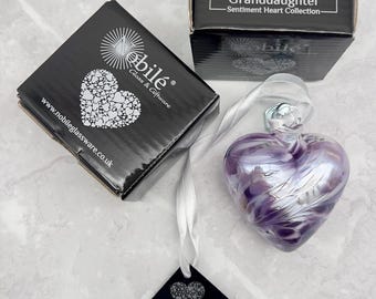 Granddaughter Handmade Hanging Sentiment Heart - 7cm - By Nobile Glassware