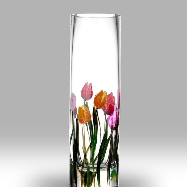 Rainbow Tulips - 19.5cm Vase by Nobile Glassware