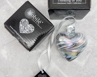 Thinking of You Handmade Hanging Sentiment Heart - 7cm - By Nobile Glassware