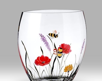 Bees & Poppy 21cm Curved Vase by Nobile Glassware