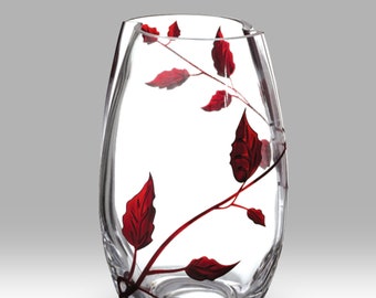 Ruby Leaf - 20cm Round Vase by Nobile Glassware