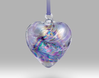 February Handmade Glass Friendship Birthstone Heart 8cm - with custom Easter, Birthday, Anniversary, Thank you options - By Nobile Glassware