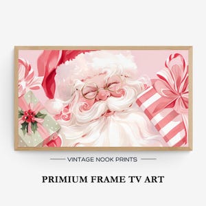 Frame TV Art Pink Christmas Santa Instant Download Xmas Samsung Frame TV Art Watercolor Pink X&#39;mas Party Digital Art Pink Santa Claus Funny