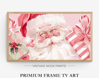 Frame TV Art Pink Christmas Santa Instant Download Xmas Samsung Frame TV Art Watercolor Pink X'mas Party Digital Art Pink Santa Claus Funny
