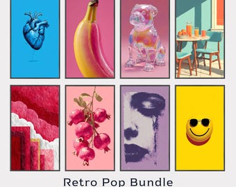 Samsung Frame TV Art Vertical Retro Pop Art Set of 8 Samsung TV Art Bundle Pop Digital Download Colorful Collage Artwork Smily Face Frame Tv
