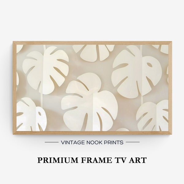 Samsung Frame TV Art Abstract White Monstera Leaves Samsung Art TV Paper Art Pattern Digital Download Samsung Frame Summer Tropical Plants