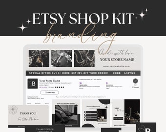 Etsy Shop Banner Kit Etsy Store Listing Mockup Black Branding Kit Bundle Etsy Canva Templates for Etsy Sellers Modern Aesthetic Design Anew