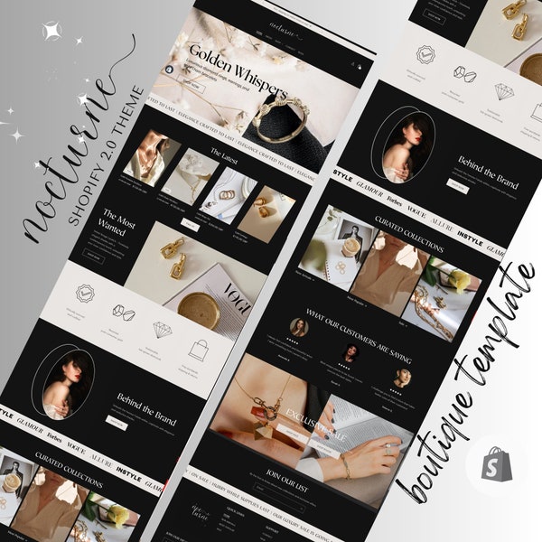 Jewelry Website Luxury Shopify Theme Template Online Store Boutique with Custom Premium Design Black Ecommerce Minimalist Banners Bundle 2.0